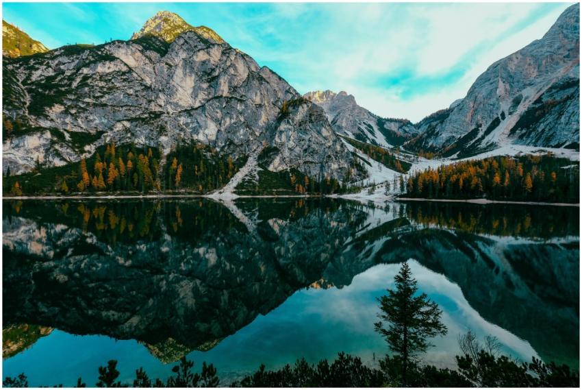 A breathtaking view of Lake Braies with mountain r