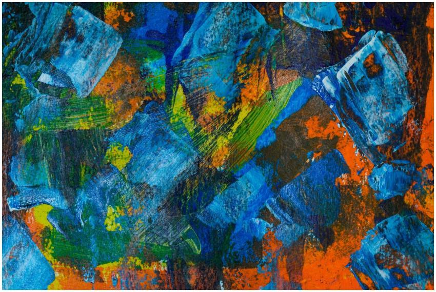 Colorful abstract acrylic painting with bold blue