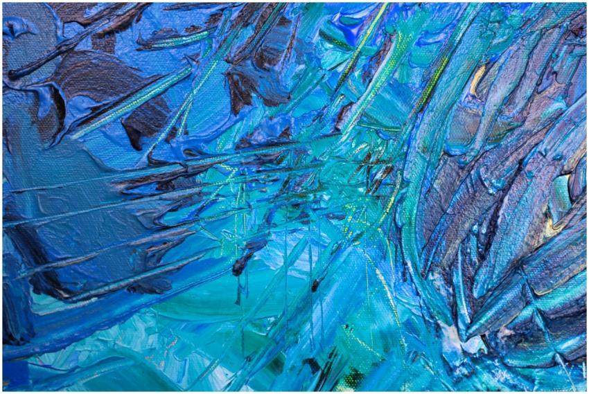 Dynamic abstract art with textured blue strokes, c