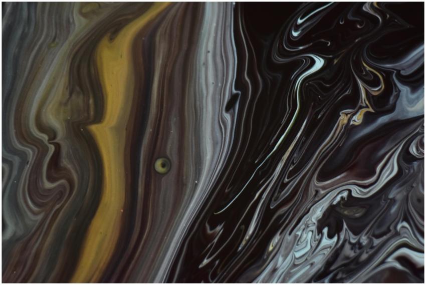 Vibrant abstract painting with swirling dark and y