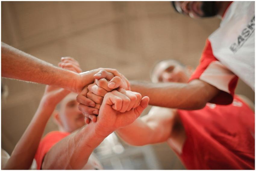From below of crop multiethnic team of professiona