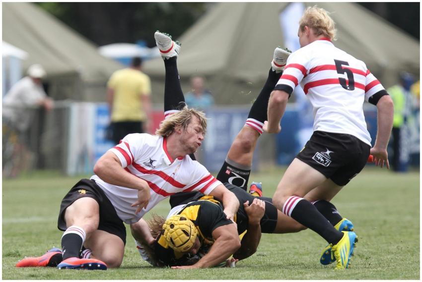 Rugby players in action during a competitive match