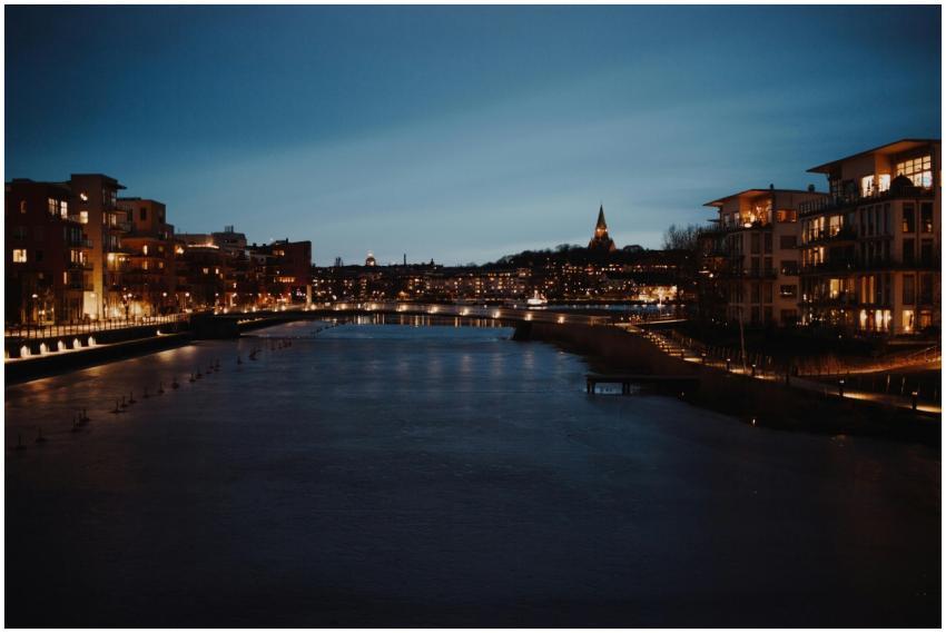 Evening view of Södermalm's illuminated waterfront