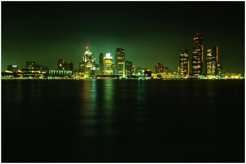 Stunning nighttime view of Detroit's illuminated s