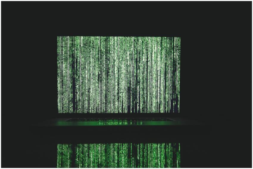 Abstract depiction of green matrix code on a compu