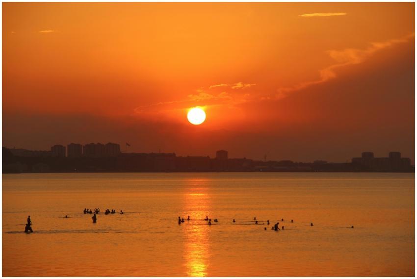 Beautiful sunset view over the Azerbaijani coastli