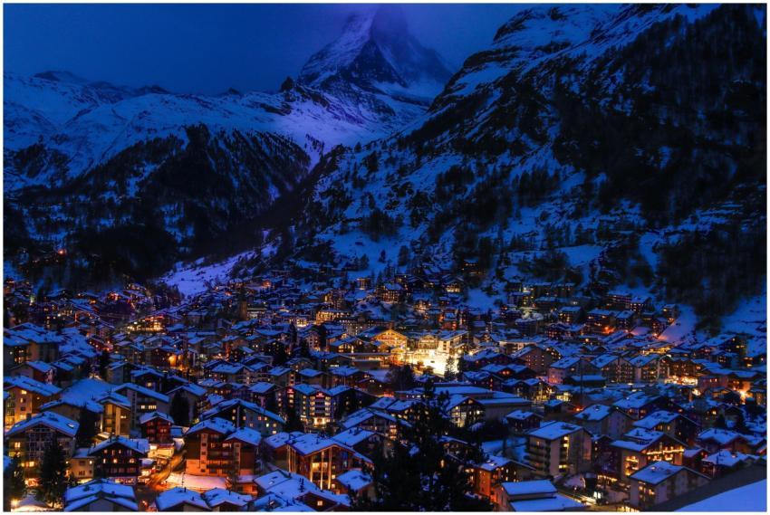 A captivating nighttime view of Zermatt, Switzerla