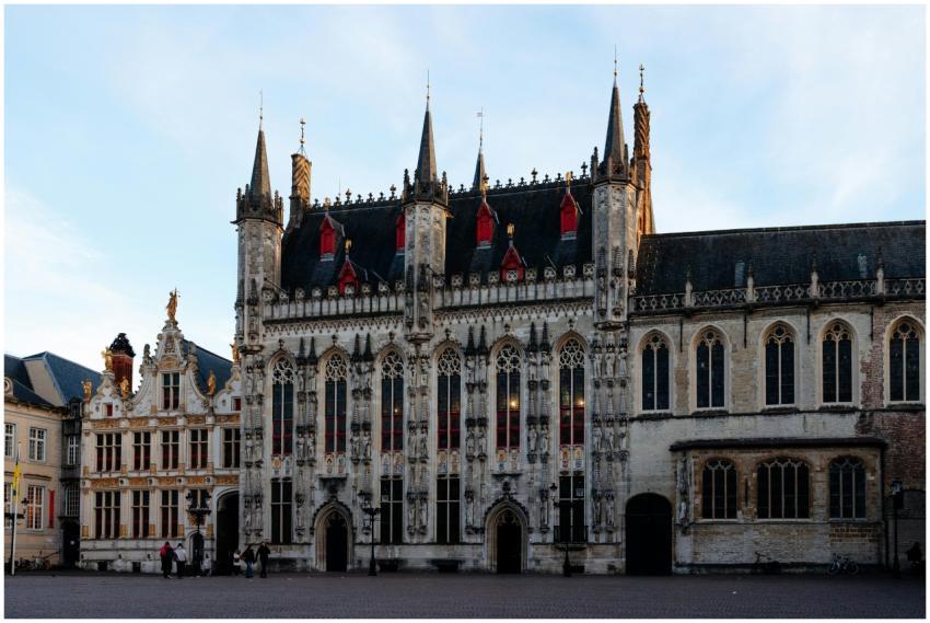 Evening view of the historic Gothic architecture i