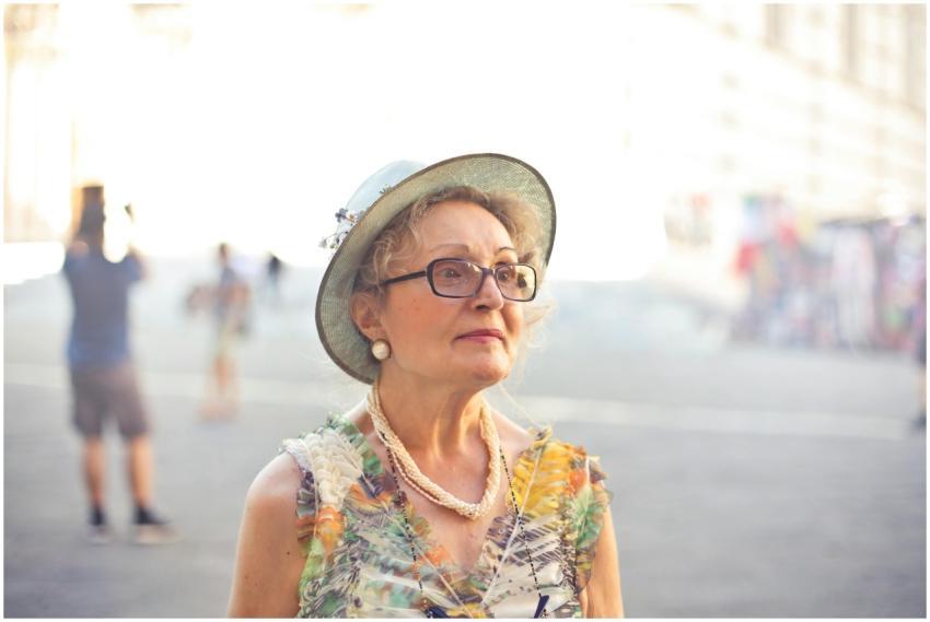 Elegant senior woman in Florence, Italy, enjoying