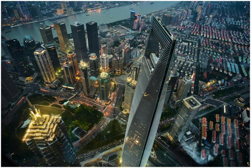 Stunning aerial view of Shanghai's illuminated sky