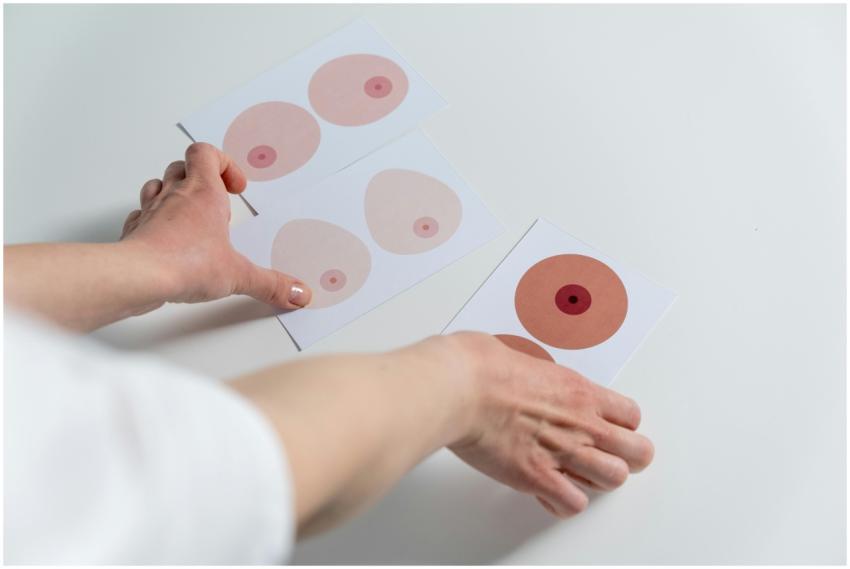 Image of hands arranging breast anatomy illustrati