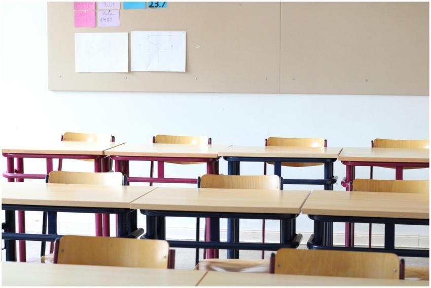 A bright, empty classroom in Einbeck, Deutschland,