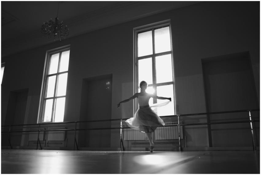 Elegant ballerina dancing gracefully in monochrome