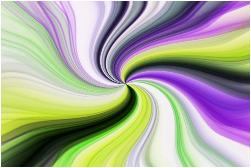 Vivid abstract swirl artwork featuring green, purp