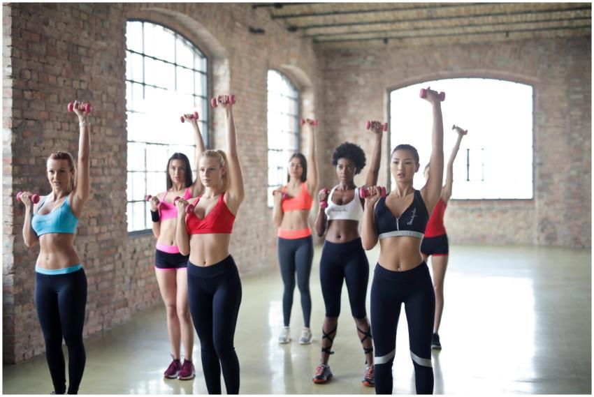 A group of diverse women in athletic wear exercisi