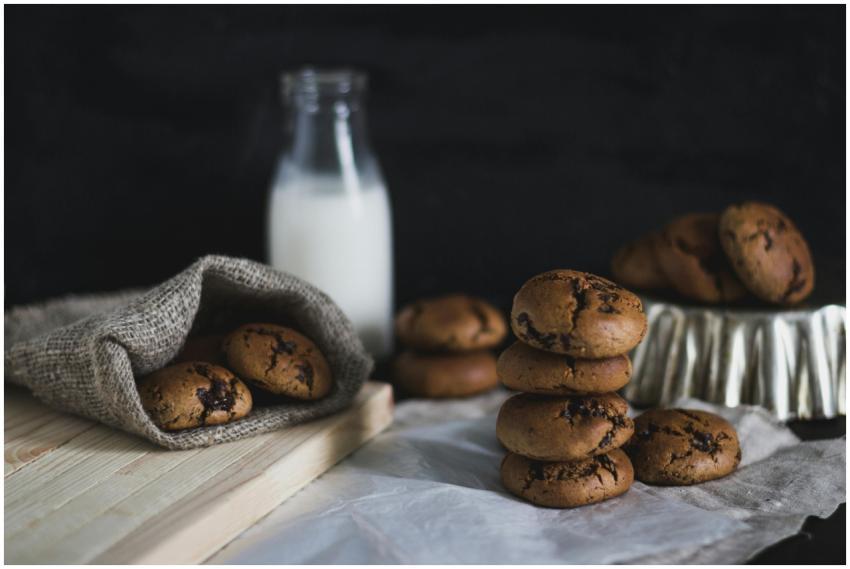 Rustic setup of homemade chocolate cookies with a