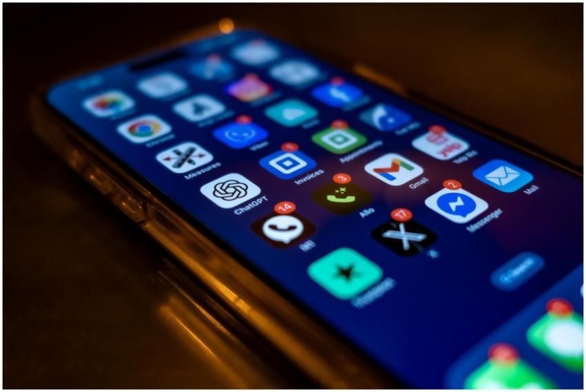 Smartphone screen showing various app icons with n
