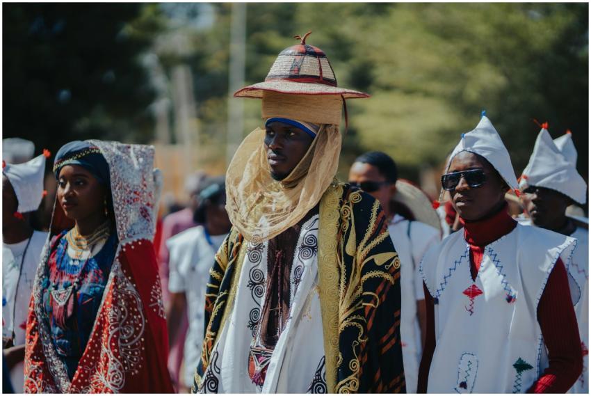 Group in traditional African attire at an outdoor