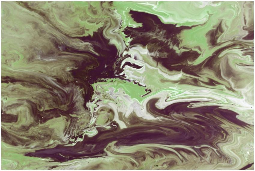 Vibrant abstract fluid art with green and brown sw