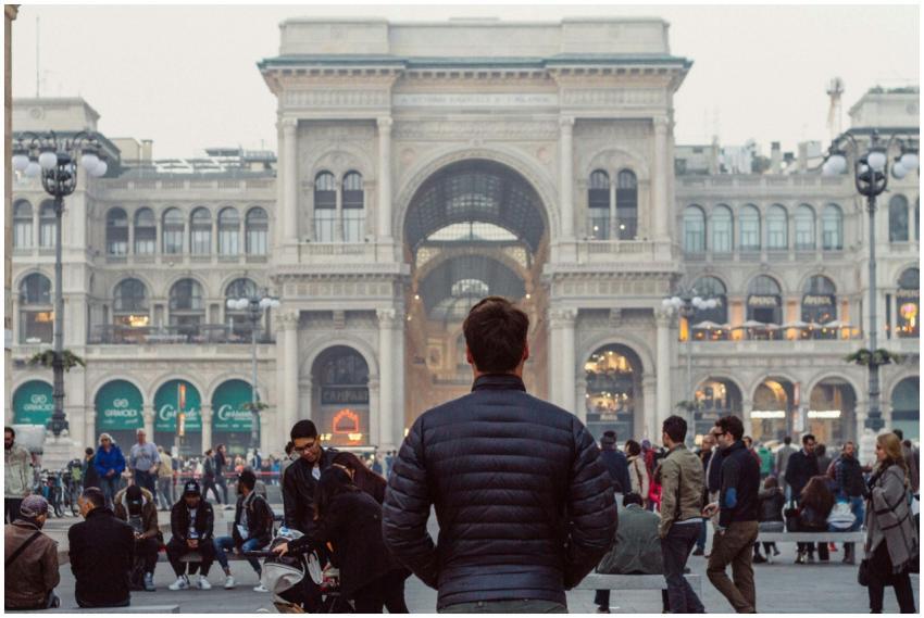 People gather outside the iconic Galleria Vittorio