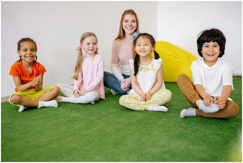 Children with a teacher enjoying time together in