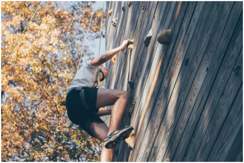 A person enjoying a thrilling wall climbing experi