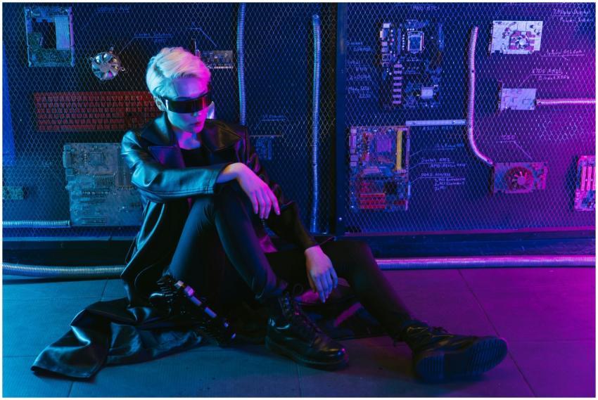 Cyberpunk portrait featuring a person in a futuris