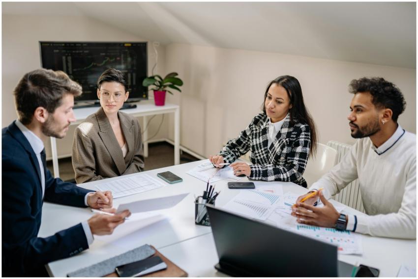 A diverse group of professionals collaborating in