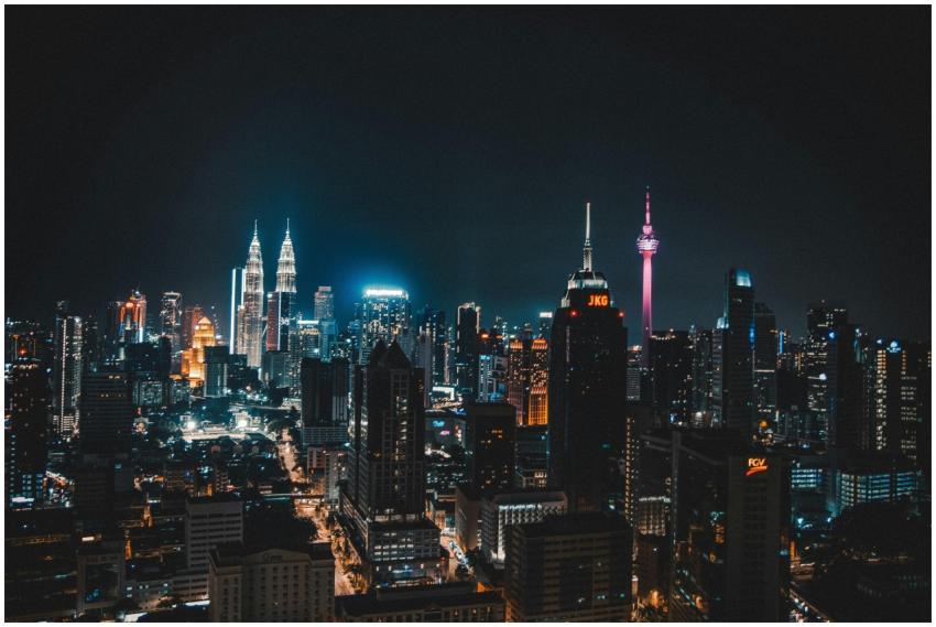 Stunning night view of Kuala Lumpur skyline featur