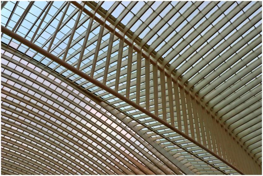 A contemporary architectural roof with geometric p