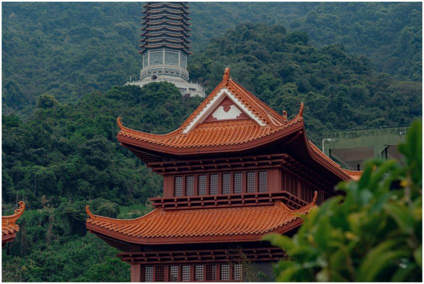 Serene view of a traditional pagoda surrounded by