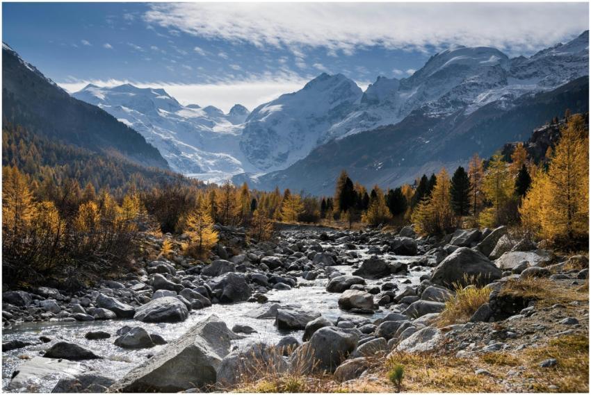 Beautiful autumn landscape of a rocky stream with