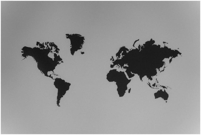 A simple black and white silhouette of a world map