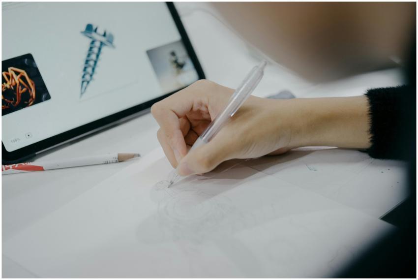 An artist sketching in a contemporary studio in To