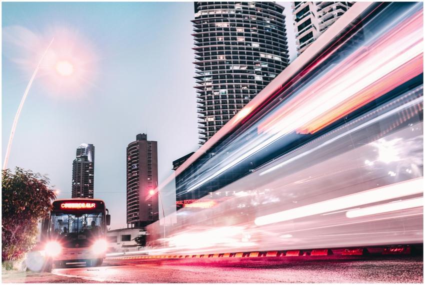 Captivating cityscape with light trails and modern