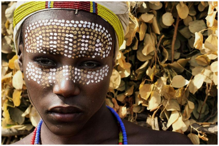 Close-up portrait of an African woman with traditi
