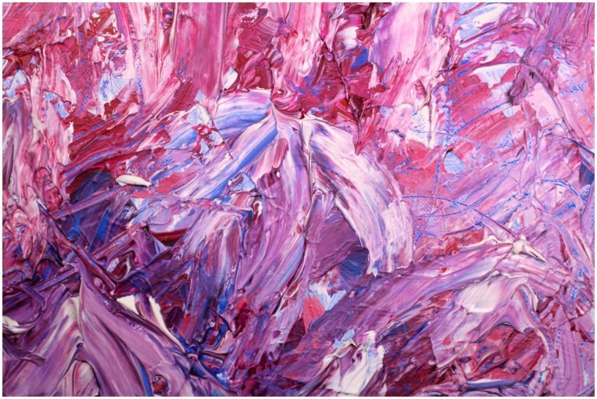 Dynamic abstract painting with vivid pink and purp