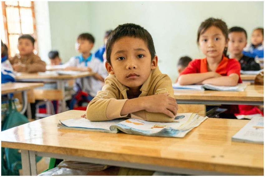 A group of attentive children learning in an inter