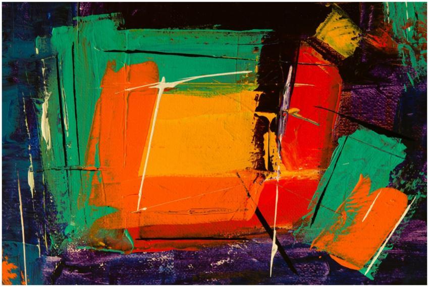 Colorful abstract acrylic painting with vibrant hu