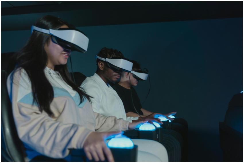 Adults engaged in a thrilling virtual reality simu
