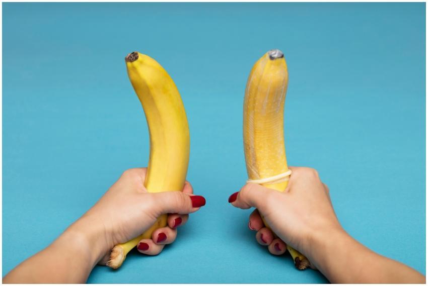 A creative image featuring hands holding two banan