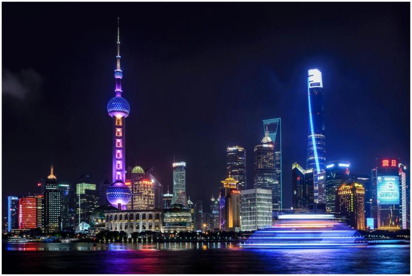 Stunning night view of Shanghai skyline with illum
