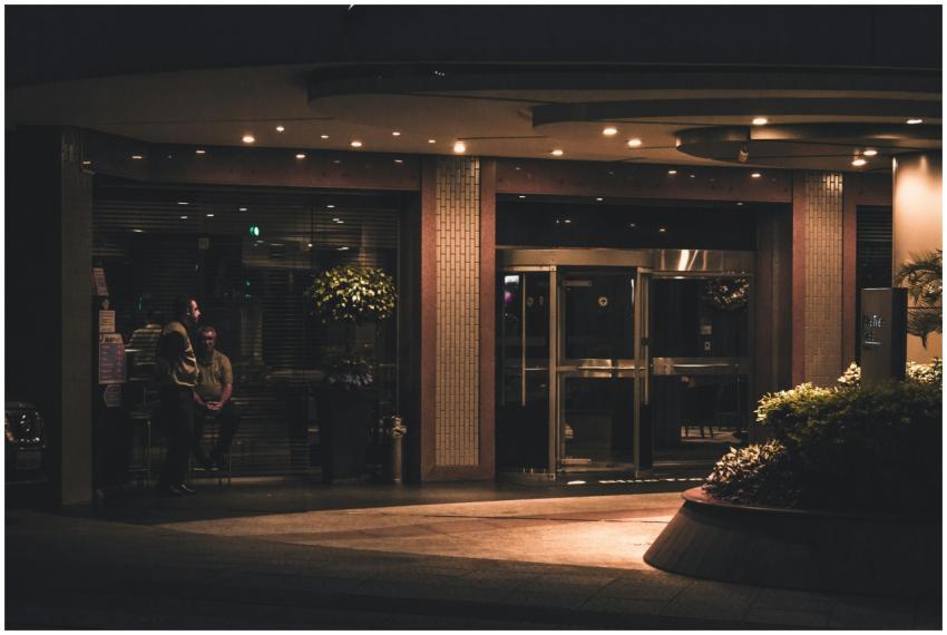 A sophisticated hotel entrance with contemporary l