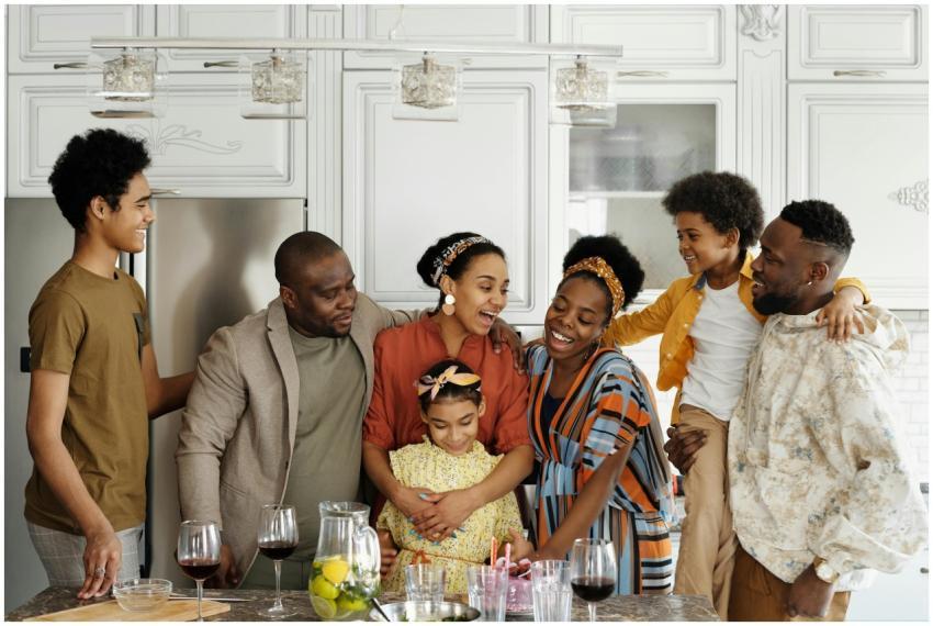 A happy family enjoying a gathering in a contempor