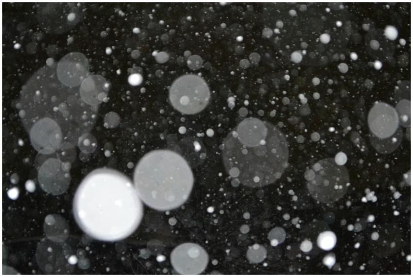 Close-up of defocused water droplets creating an a