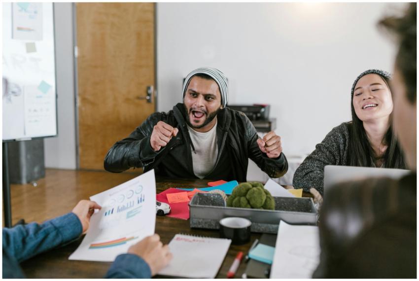 Energetic office meeting showcasing teamwork and i