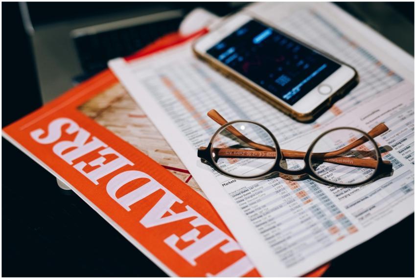 A close-up of business analytics tools including a