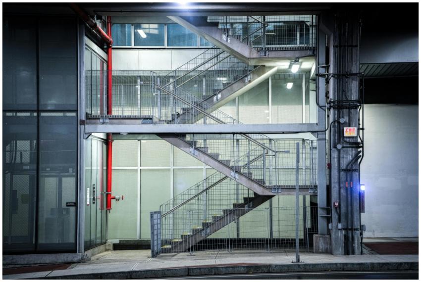 Modern industrial staircase with geometric design
