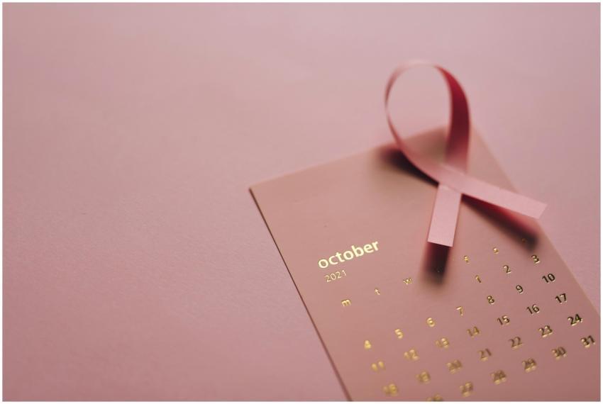 Pink ribbon on October 2021 calendar symbolizing b