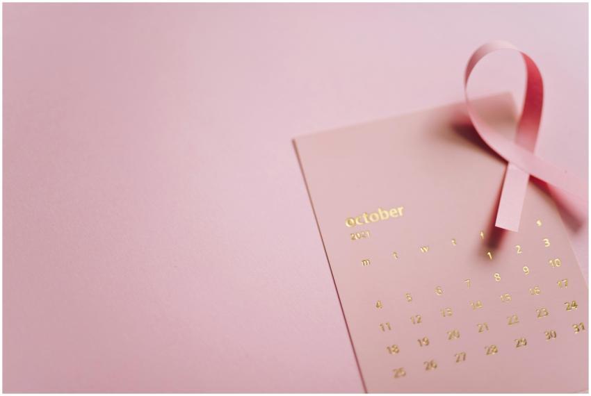 October breast cancer awareness with pink ribbon a